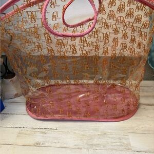 Dooney & Bourke Clear Tote with Pink Trim and Gold Monogram 1975